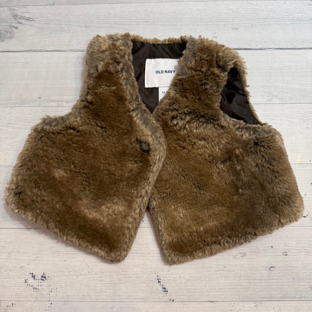 Old navy baby faux fur‎ brown vest 12-18 months